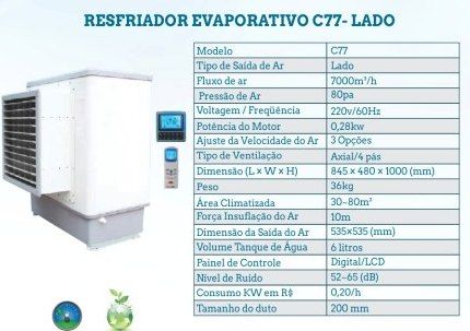 RESFRIADOR EVAPORATIVO / CLIMATIZADOR ECOLOGICO C77 LADO